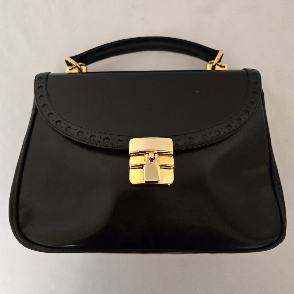 Bally Black Satchel with Gold Hardware